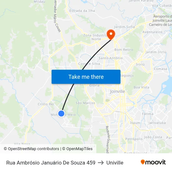 Rua Ambrósio Januário De Souza 459 to Univille map