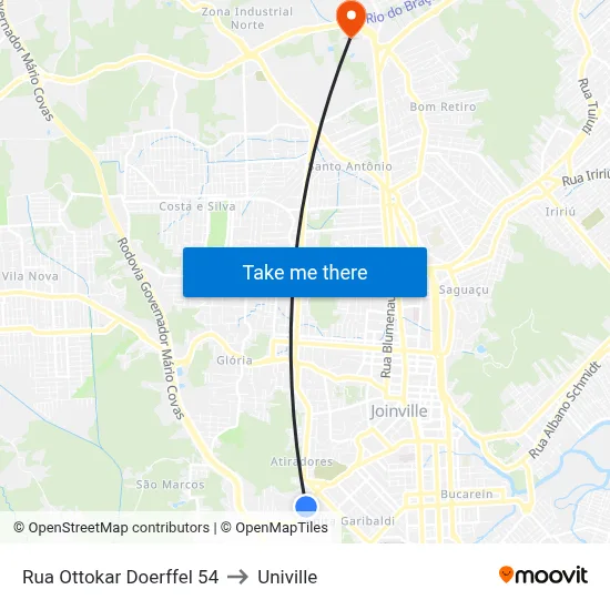 Rua Ottokar Doerffel 54 to Univille map