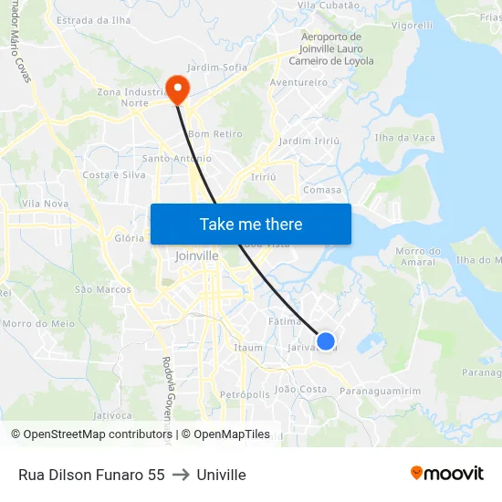 Rua Dilson Funaro 55 to Univille map