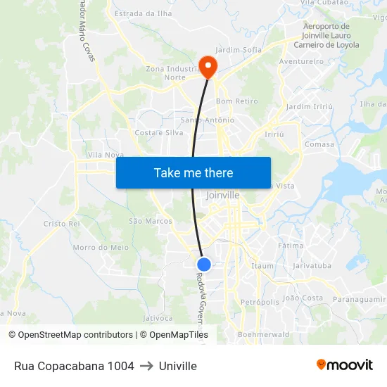 Rua Copacabana 1004 to Univille map