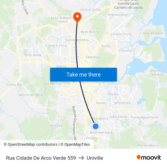 Rua Cidade De Arco Verde 559 to Univille map