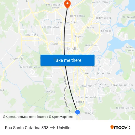 Rua Santa Catarina 393 to Univille map