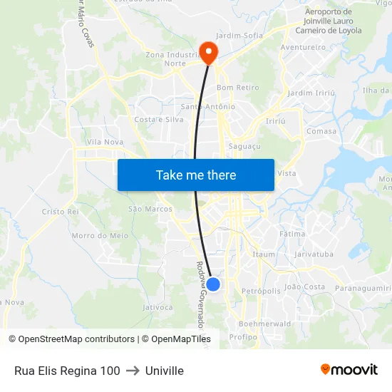 Rua Elis Regina 100 to Univille map