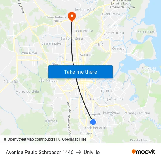 Avenida Paulo Schroeder 1446 to Univille map