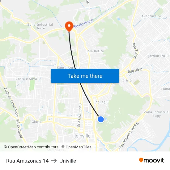 Rua Amazonas 14 to Univille map