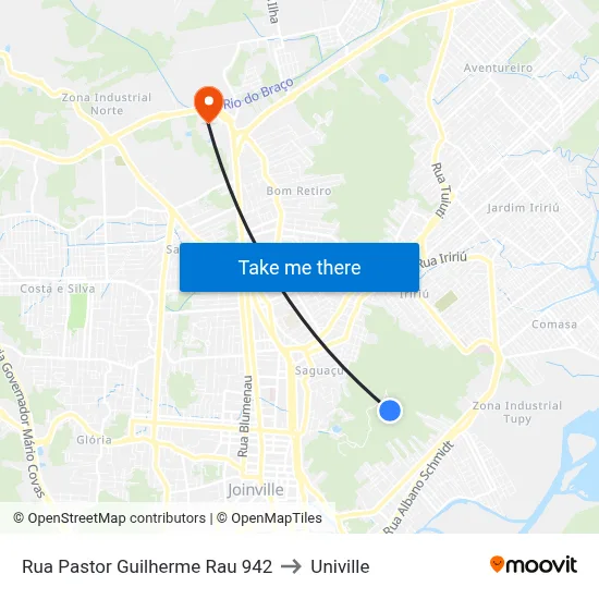Rua Pastor Guilherme Rau 942 to Univille map