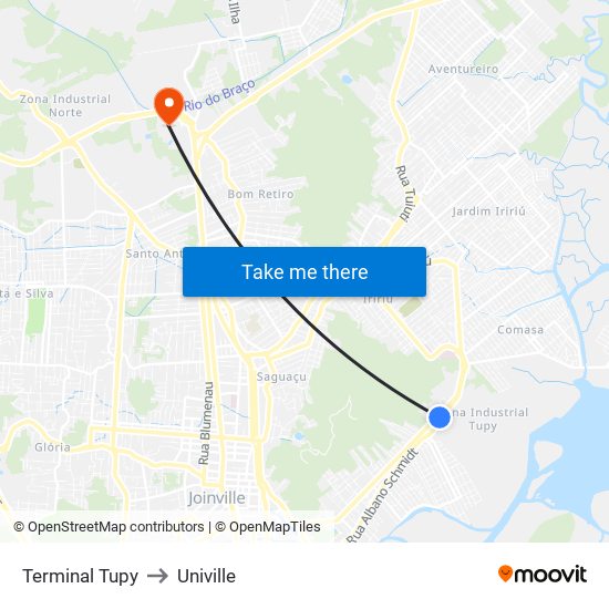 Terminal Tupy to Univille map