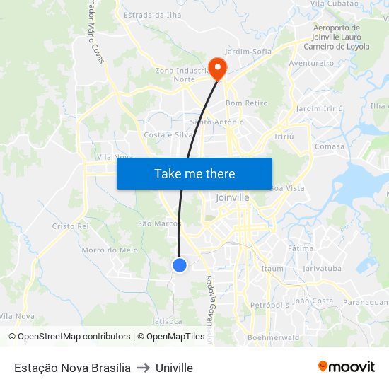 Estação Nova Brasília to Univille map