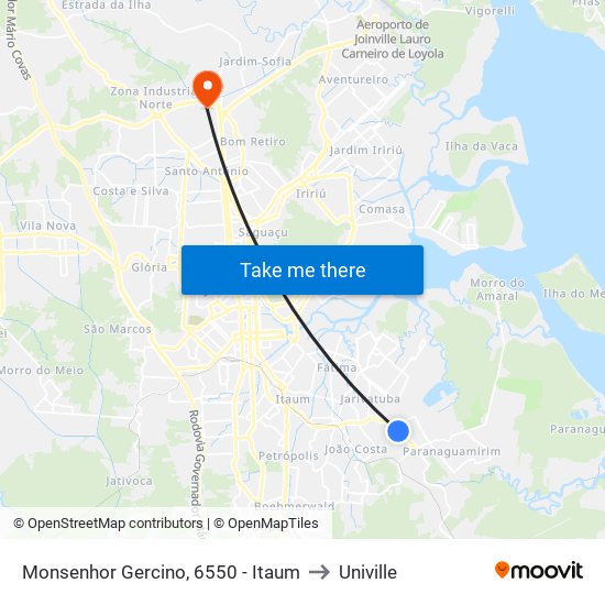 Monsenhor Gercino, 6550 - Itaum to Univille map