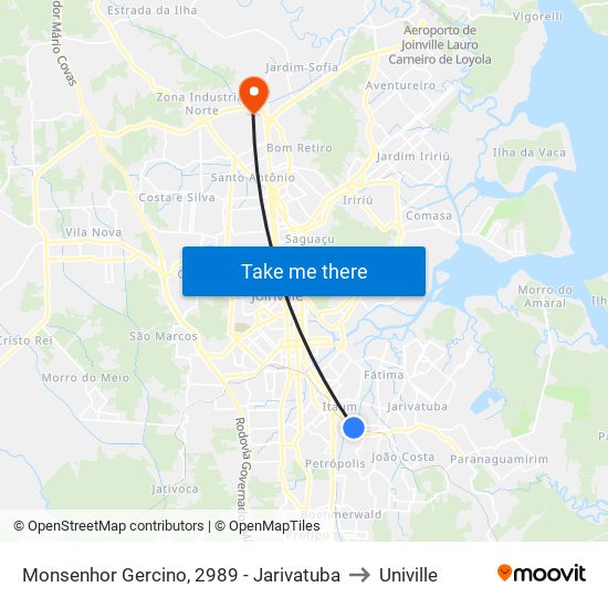 Monsenhor Gercino, 2989 - Jarivatuba to Univille map