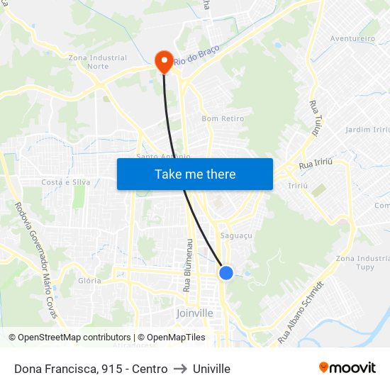 Dona Francisca, 915 - Centro to Univille map