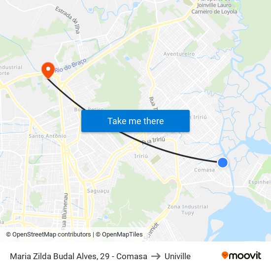 Maria Zilda Budal Alves, 29 - Comasa to Univille map