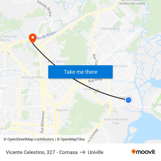 Vicente Celestino, 327 - Comasa to Univille map