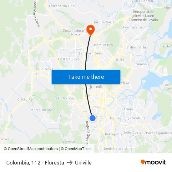 Colômbia, 112 - Floresta to Univille map