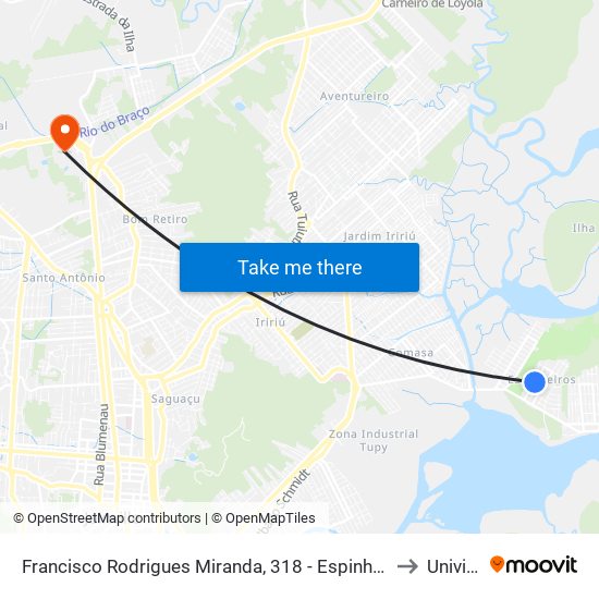 Francisco Rodrigues Miranda, 318 - Espinheiros to Univille map