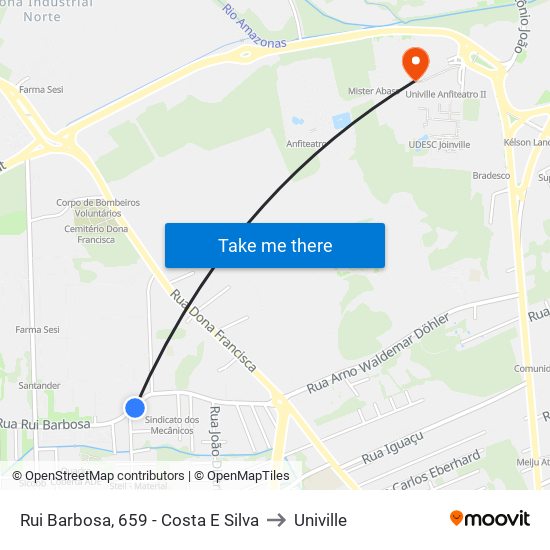 Rui Barbosa, 659 - Costa E Silva to Univille map