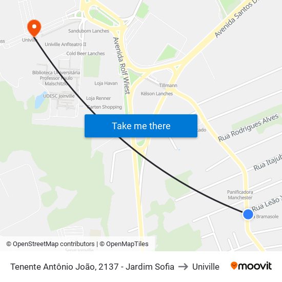 Tenente Antônio João, 2137 - Jardim Sofia to Univille map