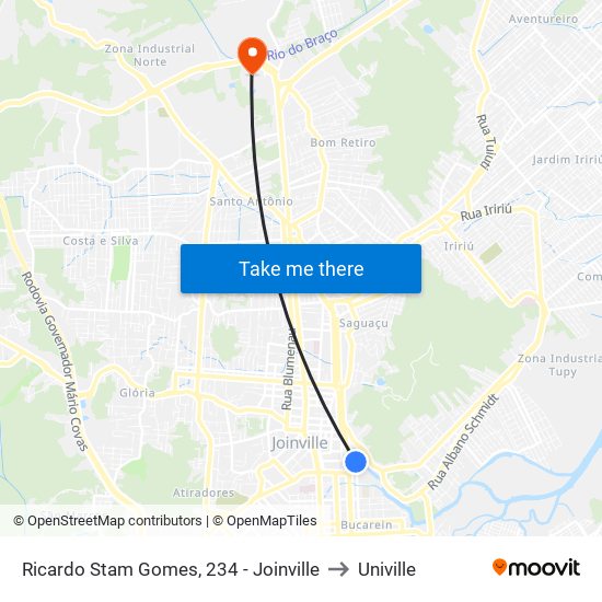 Ricardo Stam Gomes, 234 - Joinville to Univille map