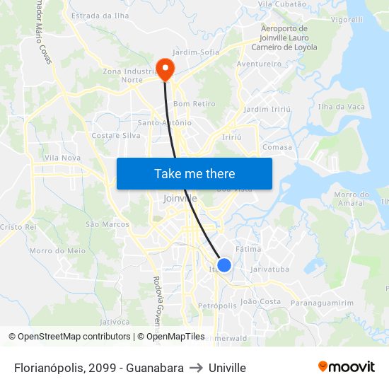 Florianópolis, 2099 - Guanabara to Univille map