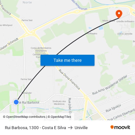 Rui Barbosa, 1300 - Costa E Silva to Univille map