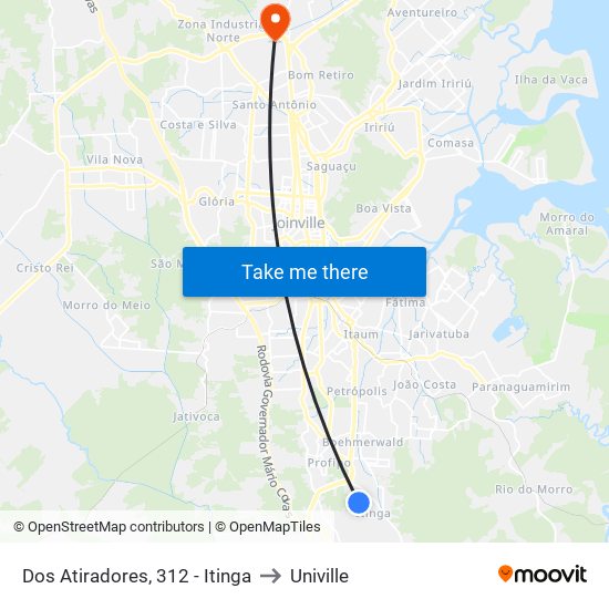 Dos Atiradores, 312 - Itinga to Univille map