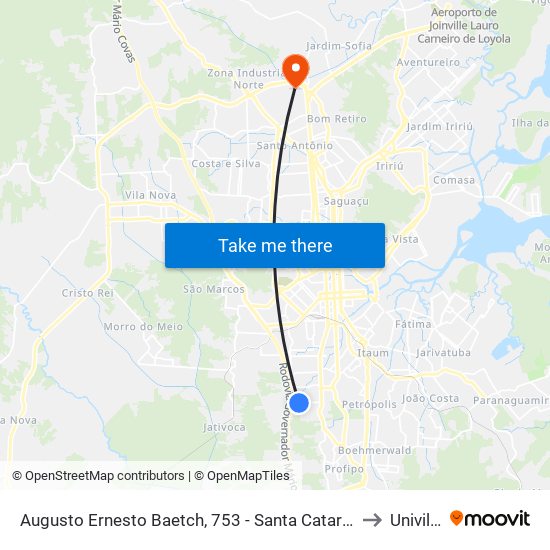 Augusto Ernesto Baetch, 753 - Santa Catarina to Univille map