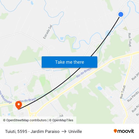 Tuiuti, 5595 - Jardim Paraiso to Univille map