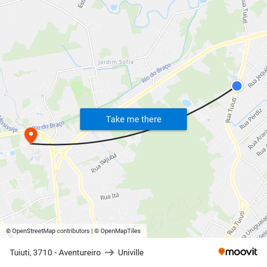 Tuiuti, 3710 - Aventureiro to Univille map