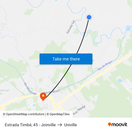 Estrada Timbé, 45 - Joinville to Univille map