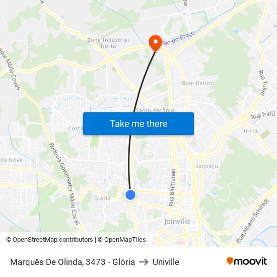 Marquês De Olinda, 3473 - Glória to Univille map