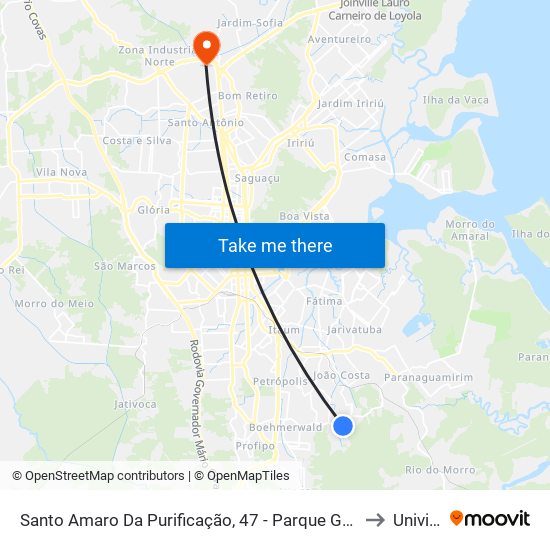 Santo Amaro Da Purificação, 47 - Parque Guarani to Univille map
