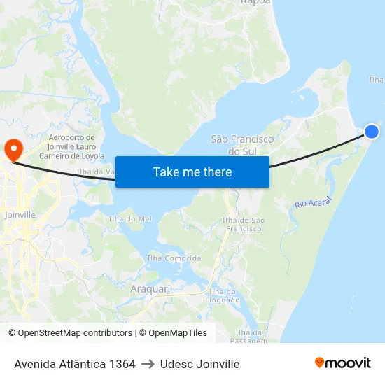 Avenida Atlântica 1364 to Udesc Joinville map