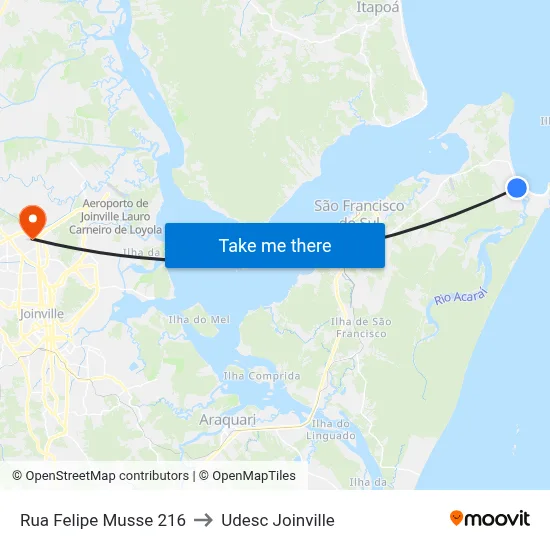 Rua Felipe Musse 216 to Udesc Joinville map
