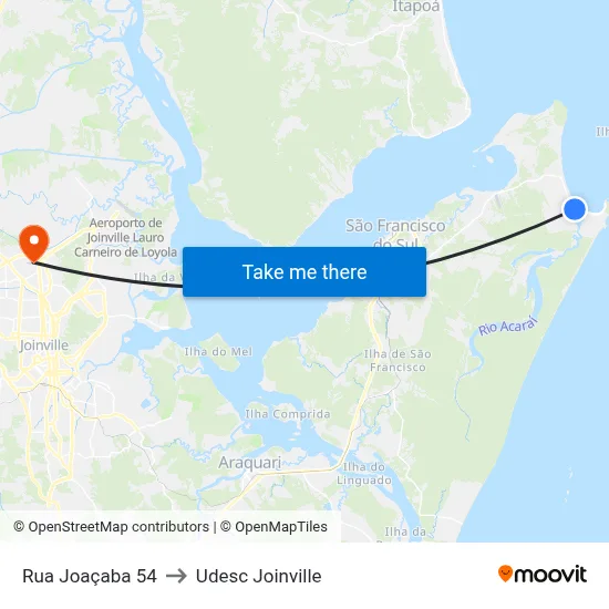 Rua Joaçaba 54 to Udesc Joinville map