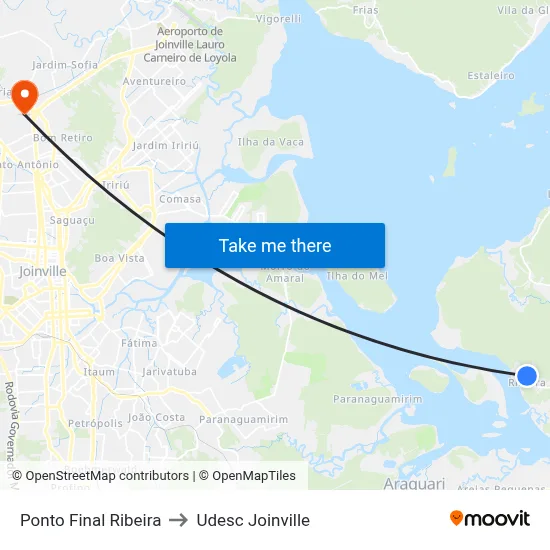 Ponto Final Ribeira to Udesc Joinville map