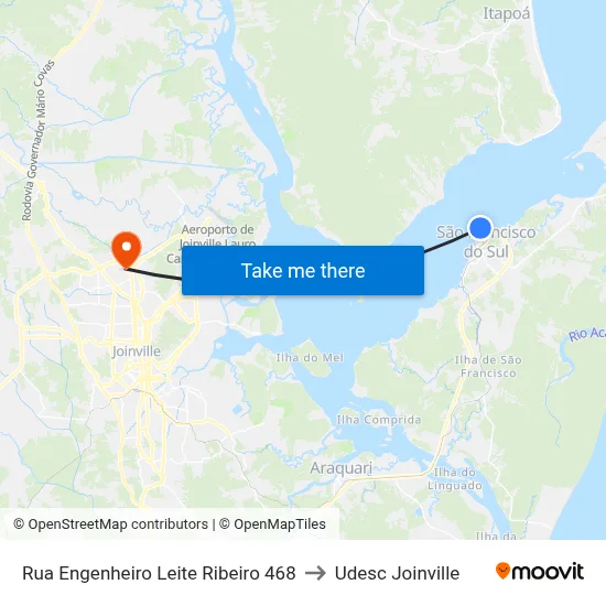 Rua Engenheiro Leite Ribeiro 468 to Udesc Joinville map