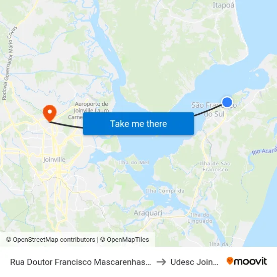 Rua Doutor Francisco Mascarenhas 2799 to Udesc Joinville map