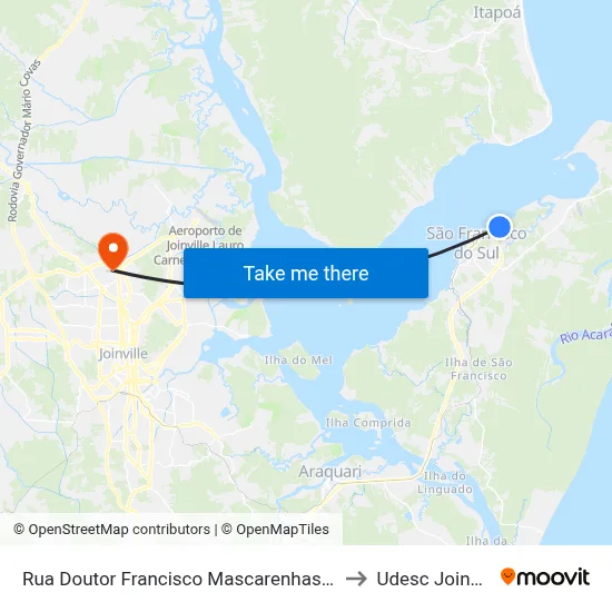 Rua Doutor Francisco Mascarenhas 2437 to Udesc Joinville map