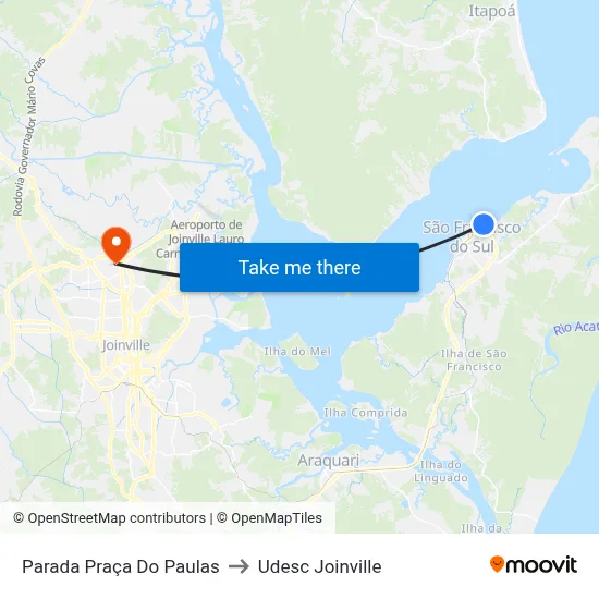 Parada Praça Do Paulas to Udesc Joinville map