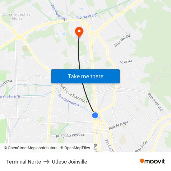 Terminal Norte to Udesc Joinville map