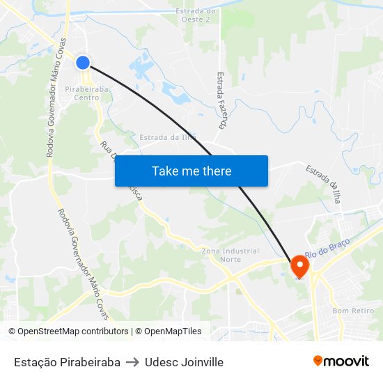 Estação Pirabeiraba to Udesc Joinville map