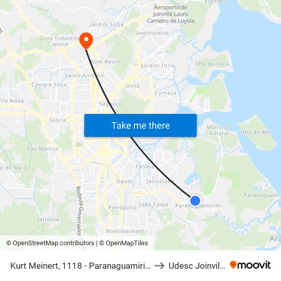 Kurt Meinert, 1118 - Paranaguamirim to Udesc Joinville map