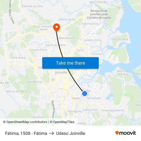 Fátima, 1508 - Fátima to Udesc Joinville map