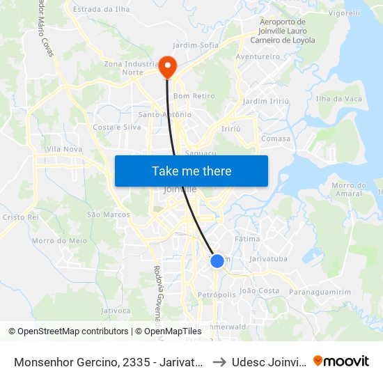 Monsenhor Gercino, 2335 - Jarivatuba to Udesc Joinville map