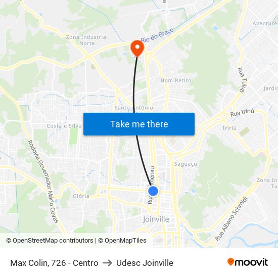 Max Colin, 726 - Centro to Udesc Joinville map