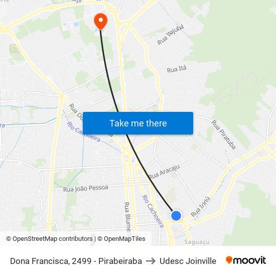 Dona Francisca, 2499 - Pirabeiraba to Udesc Joinville map