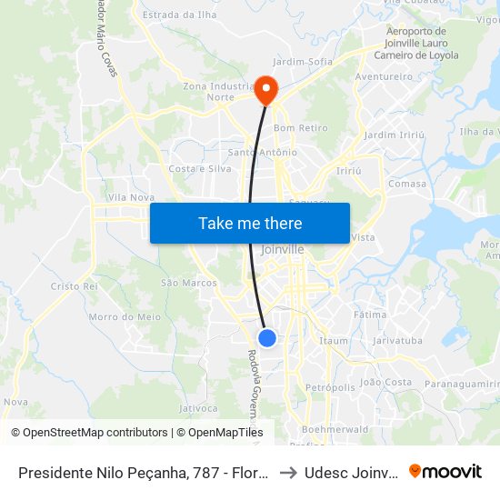 Presidente Nilo Peçanha, 787 - Floresta to Udesc Joinville map