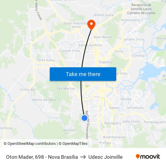 Oton Mader, 698 - Nova Brasília to Udesc Joinville map