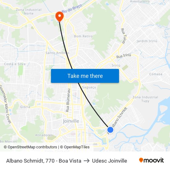 Albano Schmidt, 770 - Boa Vista to Udesc Joinville map