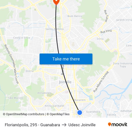 Florianópolis, 295 - Guanabara to Udesc Joinville map